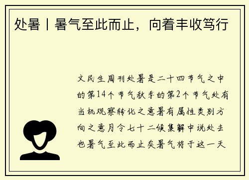 处暑丨暑气至此而止，向着丰收笃行