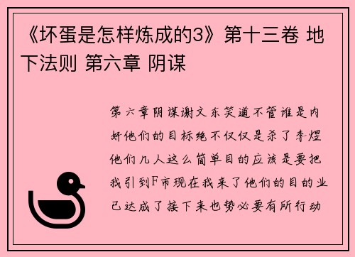 《坏蛋是怎样炼成的3》第十三卷 地下法则 第六章 阴谋