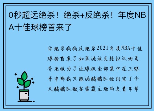 0秒超远绝杀！绝杀+反绝杀！年度NBA十佳球榜首来了