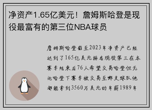 净资产1.65亿美元！詹姆斯哈登是现役最富有的第三位NBA球员