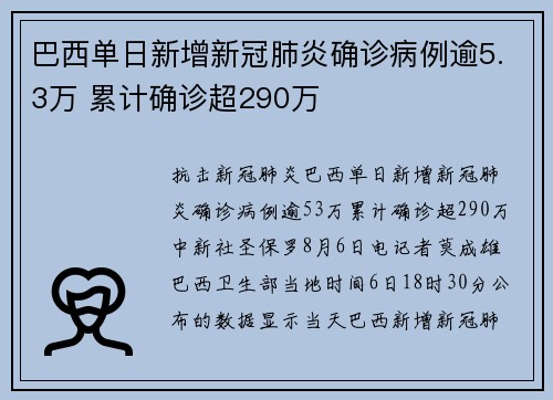 巴西单日新增新冠肺炎确诊病例逾5.3万 累计确诊超290万