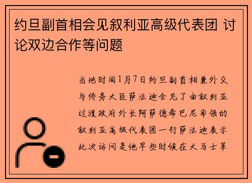 约旦副首相会见叙利亚高级代表团 讨论双边合作等问题